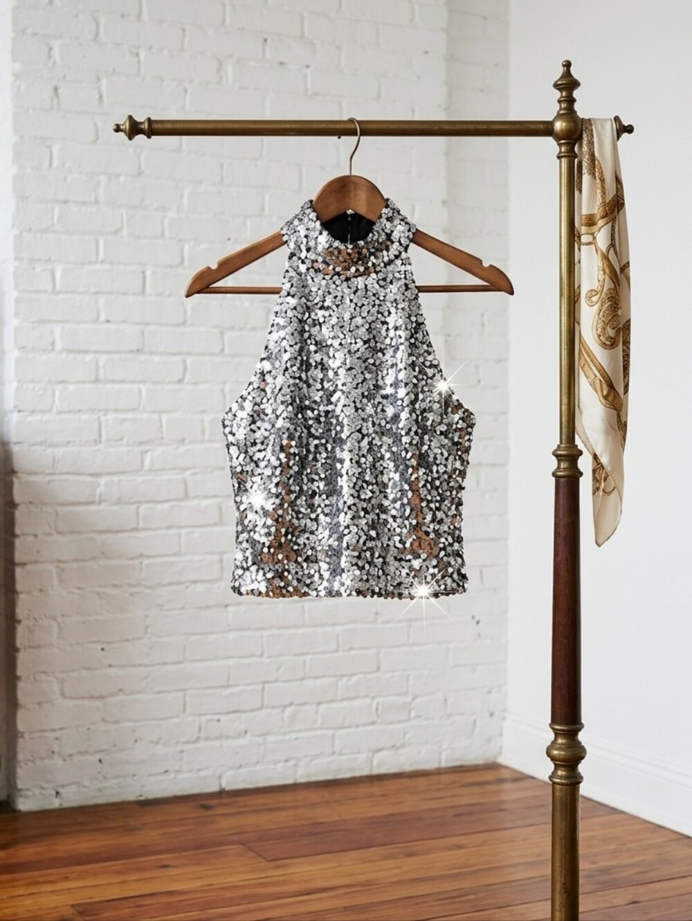 ASOS Silver Sequin Halter Camisole